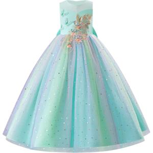 imageIDOPIP Sequin Butterfly Flower Girl Dress for Kids Wedding Pageant Party Long Gown Princess Birthday Communion Tulle DressesGreen