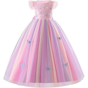 imageIDOPIP Sequin Butterfly Flower Girl Dress for Kids Wedding Pageant Party Long Gown Princess Birthday Communion Tulle DressesPink  Sequin