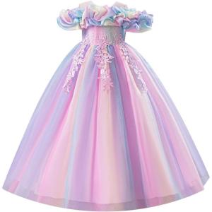 imageIDOPIP Sequin Embroidery Flower Girl Maxi Dress for Wedding Party Birthday Princess Dresses Pageant Ruffle Cold Shoulder GownPink  Gradient