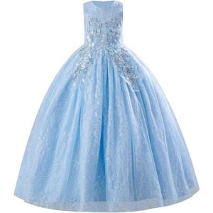 imageIDOPIP Sequin Flower Girl Lace Dress for Kids Wedding Pageant Party Formal Long Gown Princess First Communion Tulle DressesBlue