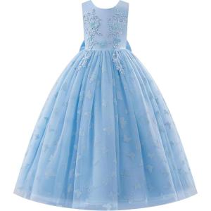 imageIDOPIP Sequin Flower Girl Lace Dress for Kids Wedding Pageant Party Formal Long Gown Princess First Communion Tulle DressesBlue Butterfly