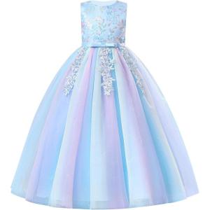 imageIDOPIP Sequin Flower Girl Lace Dress for Kids Wedding Pageant Party Formal Long Gown Princess First Communion Tulle DressesBlue Gradient