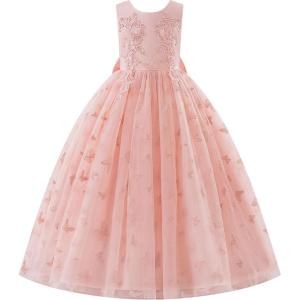 imageIDOPIP Sequin Flower Girl Lace Dress for Kids Wedding Pageant Party Formal Long Gown Princess First Communion Tulle DressesPink Butterfly