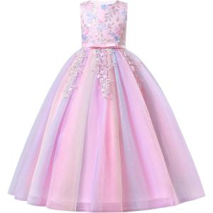 imageIDOPIP Sequin Flower Girl Lace Dress for Kids Wedding Pageant Party Formal Long Gown Princess First Communion Tulle DressesPink Gradient
