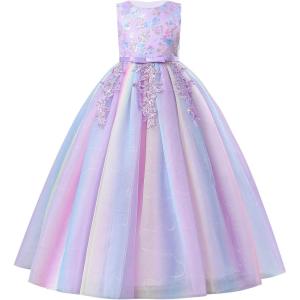 imageIDOPIP Sequin Flower Girl Lace Dress for Kids Wedding Pageant Party Formal Long Gown Princess First Communion Tulle DressesPurple Gradient