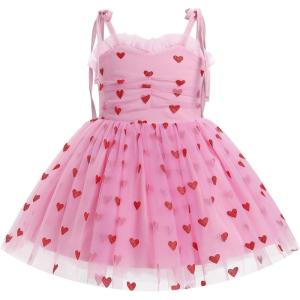 imageIDOPIP Toddler Baby Girls Strawberry Heart Tutu Dress Summer Sleeveless Smocked Backless Princess Birthday Party Dresses 16TPink Heart