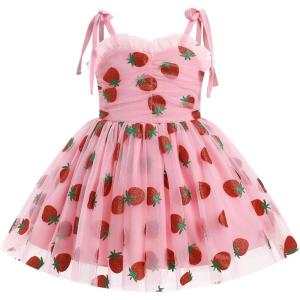 imageIDOPIP Toddler Baby Girls Strawberry Heart Tutu Dress Summer Sleeveless Smocked Backless Princess Birthday Party Dresses 16TPink Strawberry