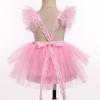 imageIDOPIP Baby Girls Sequin Strawberry Cherry Tutu Dress Summer Backless Lace Princess Birthday Party Dress with Headband OutfitPink Cow