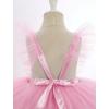 imageIDOPIP Baby Girls Sequin Strawberry Cherry Tutu Dress Summer Backless Lace Princess Birthday Party Dress with Headband OutfitPink Flower