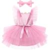 imageIDOPIP Baby Girls Sequin Strawberry Cherry Tutu Dress Summer Backless Lace Princess Birthday Party Dress with Headband OutfitPink Flower