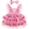 imageIDOPIP Baby Girls Sequin Strawberry Cherry Tutu Dress Summer Backless Lace Princess Birthday Party Dress with Headband OutfitPink Heart
