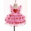imageIDOPIP Baby Girls Sequin Strawberry Cherry Tutu Dress Summer Backless Lace Princess Birthday Party Dress with Headband OutfitPink Heart