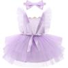 imageIDOPIP Baby Girls Sequin Strawberry Cherry Tutu Dress Summer Backless Lace Princess Birthday Party Dress with Headband OutfitPurple Flower