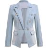 imageIDOPIP Denim Blazer Jacket for Women Long Sleeve Button Down Casual Work Office Jeans Blazer Open Front Cardigan Blazer CoatBlue