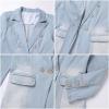imageIDOPIP Denim Blazer Jacket for Women Long Sleeve Button Down Casual Work Office Jeans Blazer Open Front Cardigan Blazer CoatBlue