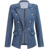 imageIDOPIP Denim Blazer Jacket for Women Long Sleeve Button Down Casual Work Office Jeans Blazer Open Front Cardigan Blazer CoatDark Blue