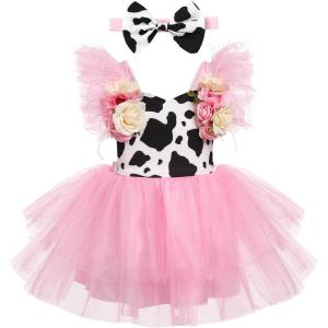 imageIDOPIP Baby Girls Sequin Strawberry Cherry Tutu Dress Summer Backless Lace Princess Birthday Party Dress with Headband OutfitPink Cow
