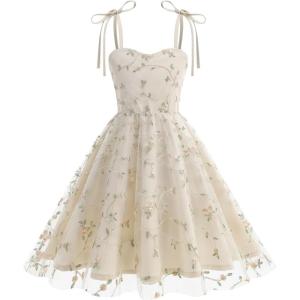 imageIDOPIP Embroidery Flower Girl Lace Dess for Kids Party Wedding Bridesmaid Tulle Dresses Princess Pageant Birthday Floral GownApricot