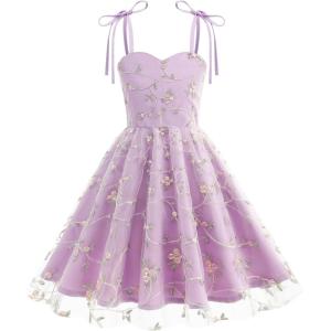 imageIDOPIP Embroidery Flower Girl Lace Dess for Kids Party Wedding Bridesmaid Tulle Dresses Princess Pageant Birthday Floral GownPurple