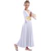 imageGirls Bell Long Sleeve Praise Dance Dress Metallic Belt Liturgical Lyrical Church Dancewear Worship Costume for Kids