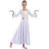 imageGirls Bell Long Sleeve Praise Dance Dress Metallic Belt Liturgical Lyrical Church Dancewear Worship Costume for Kids