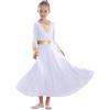 imageGirls Bell Long Sleeve Praise Dance Dress Metallic Belt Liturgical Lyrical Church Dancewear Worship Costume for Kids