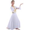 imageGirls Bell Long Sleeve Praise Dance Dress Metallic Belt Liturgical Lyrical Church Dancewear Worship Costume for Kids