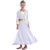 imageGirls Bell Long Sleeve Praise Dance Dress Metallic Belt Liturgical Lyrical Church Dancewear Worship Costume for Kids
