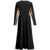 imageGirls Kids Metallic Gold Long Sleeve Praise Dance Dress Shiny Bi Color Block Liturgical Lyrical Loose Fit Full Length Robe Gown Worship Ruffle Tunic Circle Skirt Church Ballet Dancewear Black 1314Y