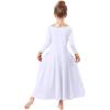 imageGirls Metallic Gold Vneck Long Sleeve Praise Dance Dress Bi Color Block Liturgical Lyrical Loose Fit Full Length Swing Gown Worship Ruffle Tunic Circle Skirt Church Ballet Dancewear White 78Y
