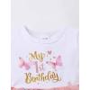 imageIDOPIP Baby Girls 1st Birthday Outfit Embroidery Flower Tulle Tutu Princess Pageant Party Dress Headband Set for Cake SmashDusty Pink  Short Sleeve