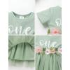 imageIDOPIP Baby Girls 1st Birthday Outfit Embroidery Flower Tulle Tutu Princess Pageant Party Dress Headband Set for Cake SmashGreen  Short Sleeve
