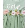 imageIDOPIP Baby Girls 1st Birthday Outfit Embroidery Flower Tulle Tutu Princess Pageant Party Dress Headband Set for Cake SmashGreen  Short Sleeve