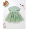 imageIDOPIP Baby Girls 1st Birthday Outfit Embroidery Flower Tulle Tutu Princess Pageant Party Dress Headband Set for Cake SmashGreen  Short Sleeve