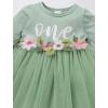 imageIDOPIP Baby Girls 1st Birthday Outfit Embroidery Flower Tulle Tutu Princess Pageant Party Dress Headband Set for Cake SmashGreen