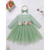 imageIDOPIP Baby Girls 1st Birthday Outfit Embroidery Flower Tulle Tutu Princess Pageant Party Dress Headband Set for Cake SmashGreen