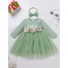 imageIDOPIP Baby Girls 1st Birthday Outfit Embroidery Flower Tulle Tutu Princess Pageant Party Dress Headband Set for Cake SmashGreen