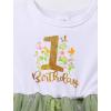 imageIDOPIP Baby Girls 1st Birthday Outfit Embroidery Flower Tulle Tutu Princess Pageant Party Dress Headband Set for Cake SmashGreen Floral  Short Sleeve
