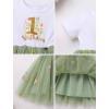 imageIDOPIP Baby Girls 1st Birthday Outfit Embroidery Flower Tulle Tutu Princess Pageant Party Dress Headband Set for Cake SmashGreen Floral  Short Sleeve