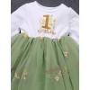 imageIDOPIP Baby Girls 1st Birthday Outfit Embroidery Flower Tulle Tutu Princess Pageant Party Dress Headband Set for Cake SmashGreen Floral
