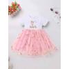 imageIDOPIP Baby Girls 1st Birthday Outfit Embroidery Flower Tulle Tutu Princess Pageant Party Dress Headband Set for Cake SmashPink  Short Sleeve