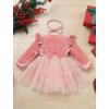 imageIDOPIP Baby Girls Snowflake 1st Birthday Christmas Outfit Winter Velvet Princess Tutu Romper Dress  Headband for Cake SmashPink