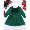 imageIDOPIP Girls Sequins Velvet Christmas Dress Winter Long Sleeve Glitters Ruffle Dress Pageant Wedding Party Sparkle Xmas DressGreen