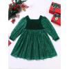 imageIDOPIP Girls Sequins Velvet Christmas Dress Winter Long Sleeve Glitters Ruffle Dress Pageant Wedding Party Sparkle Xmas DressGreen