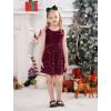 imageIDOPIP Sequin Velvet Dress for Baby Girls Toddler First Christmas Birthday Party Dresses Princess Pageant Fall Winter ClothesWine Red