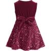 imageIDOPIP Sequin Velvet Dress for Baby Girls Toddler First Christmas Birthday Party Dresses Princess Pageant Fall Winter ClothesWine Red