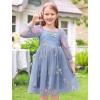 imageIDOPIP Toddler Baby Girls Dresses Long Puff Sleeve Pageant Mesh Tutu Dress Infant Wedding Baptism Photo Shoot Tulle DressDusty Blue Floral