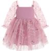 imageIDOPIP Toddler Baby Girls Dresses Long Puff Sleeve Pageant Mesh Tutu Dress Infant Wedding Baptism Photo Shoot Tulle DressDusty Pink Butterfly