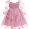 imageIDOPIP Toddler Baby Girls Dresses Long Puff Sleeve Pageant Mesh Tutu Dress Infant Wedding Baptism Photo Shoot Tulle DressDusty Pink Floral