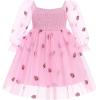 imageIDOPIP Toddler Baby Girls Dresses Long Puff Sleeve Pageant Mesh Tutu Dress Infant Wedding Baptism Photo Shoot Tulle DressPink Berry